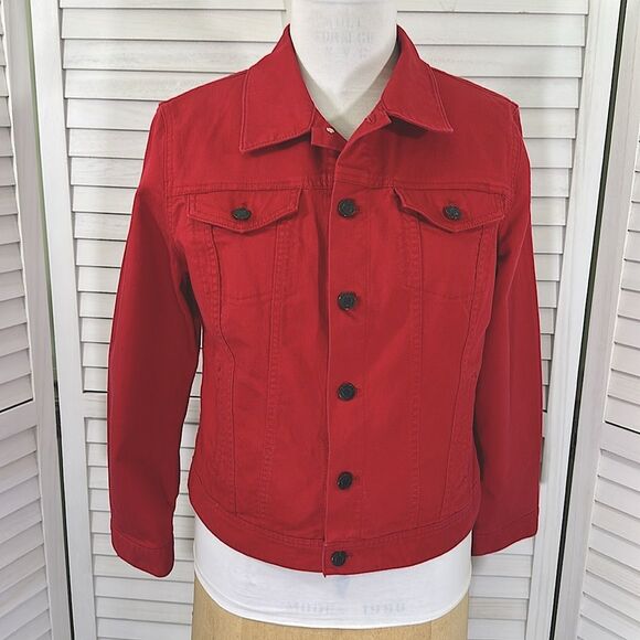 Talbots Classic Red Denim Jacket Size LP NWOT - Picture 3 of 14